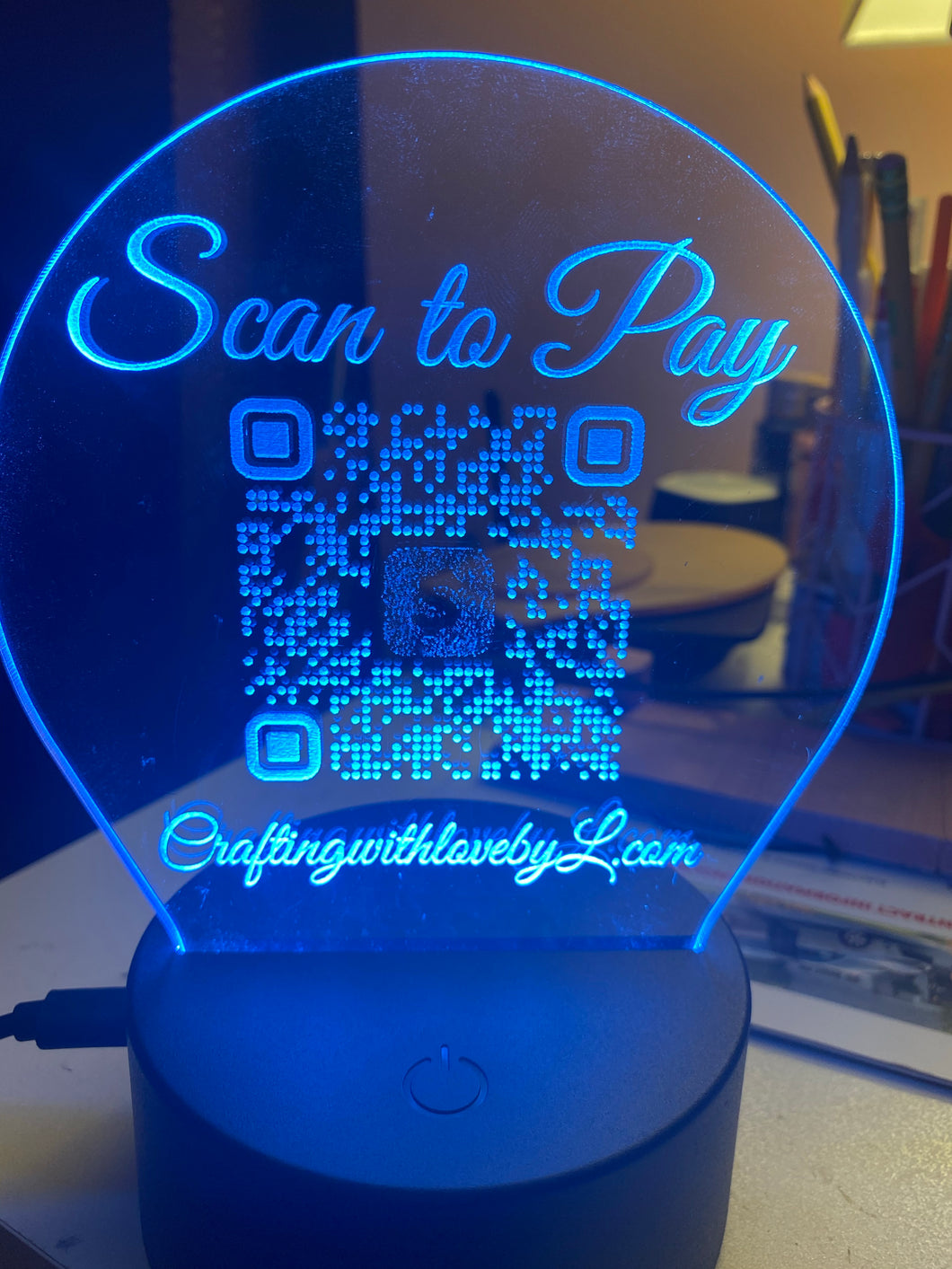 QR Scan code engraved with a Led Light