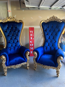 New !!!! Throne Chairs Royal Blue & Gold velvet (rental)